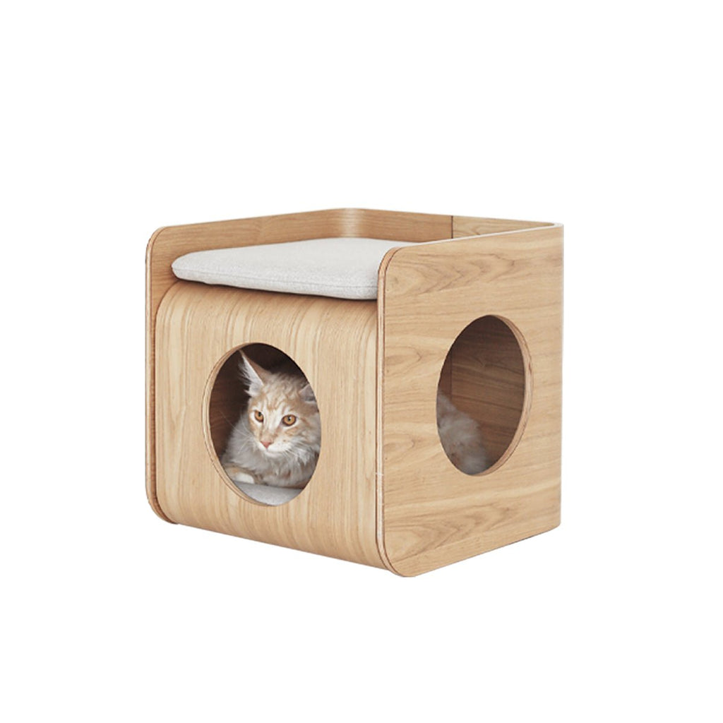 Natural Wood Cat Bed House-4
